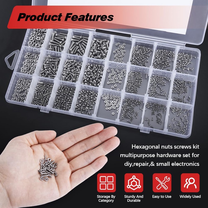 304 Stainless Steel Tiny＆ Small Screws, Metric Micro Screw Nuts