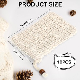 Ramie Soap Bags for Solid Soap, Hanging Soap Bag for Showering, Drawstring with Wooden Beads, Soap Net for Solid Soap, Natural Soap Bags, Pack of 10