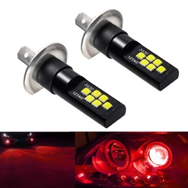 SOCAL-LED LIGHTING 2x H1 LED Fog Light Bulb for Powersports Advanced 3030 SMD Bright Colorful Daytime Running DRL Lamp, Red