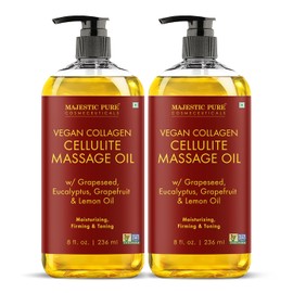 MAJESTIC PURE Majestic Aceite de masaje de celulitis natural puro, mezcla única de aceites esenciales de masaje, mejora la firmeza de la piel, más eficaz que la crema de celulitis, 8 onzas líquidas, Paquete con 2