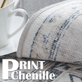 jinchan Machine Washable Area Rug 4x6 - Vintage Floral Stain Resistant Low Pile Ultra-Thin Non Slip Accent Rug for Bedroom Living Room Kitchen Dining Room Entryway (4x6ft,Blue)