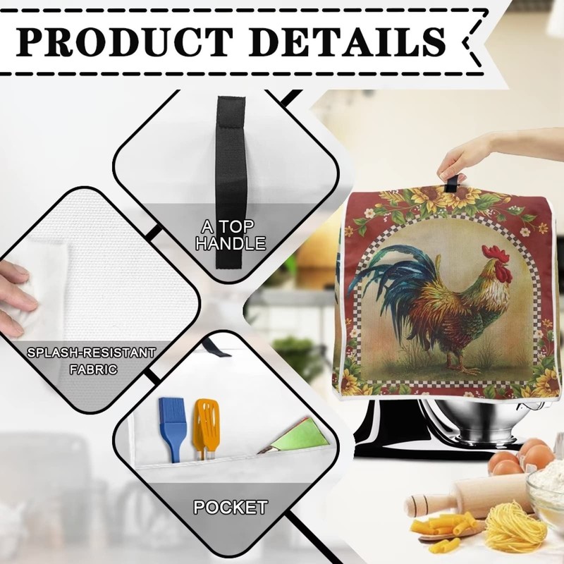 Annejudy Kitchen Aid Mixer Cover, Sunflower Rooster Print Kitchen Stand