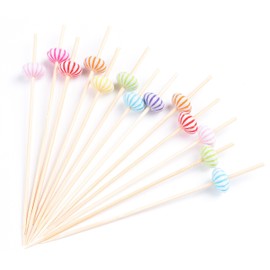 PuTwo Cocktail Picks Handmade Bamboo Toothpicks 100ct 4.7" Multicolor Pumkin