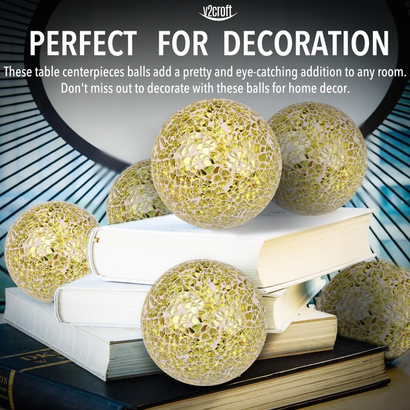 4 in Decorative Orbs Glass Balls Set of 3,Mosaic Sphere