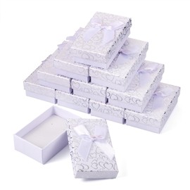 Beadthoven 12pcs Heart Paper Gift Boxes with Lid Ribbon Bows Jewelry Boxes for Bracelets Bangle Necklace Rings Packing Boxes 3.19”x1.97”x1.1” Sponge Filled for Weddings Business Party Christmas