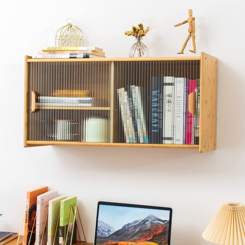 HollyHOME Small Bamboo Wall Mounted Kitchen Pantry Sideboard with 2