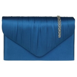 Girly Handbags Womens Satin Pleated Clutch Bag (Denim)