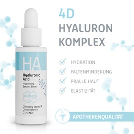 Hyaluronic Serum High Dose 30 ml – Instant Hydration of the Skin in 1 Hour by 155% – Hyaluronic Acid Serum Face – Dark Circles Removal, Anti Ageing, Anti Wrinkle, Moisturiser – Skincare – Elemental Care