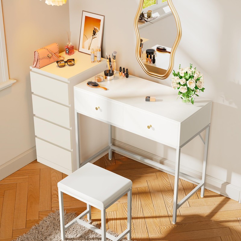 SUPERJARE 31.5" White Desk with 2 Drawers, Modern Makeup Vanity