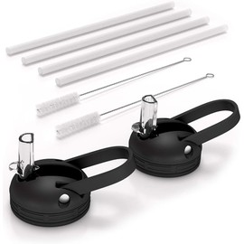 The Sip Straw Lid for Vacuum Insulated Wide Mouth Water Bottles, 2 Lids, 4 Straws and 2 Brushes Pack