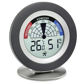 TFA Dostmann Cosy Radar Digital Thermo-Hygrometer, 30.5043.01, Ideal for Mould Prevention, L 104 x W 20 (77) x H 104 (114) mm