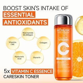 Tónico facial hidratante con vitamina C de 4.4 fl oz, tónico diario suave con niacinamida y ácido hialurónico, cuidado de la piel sin alcohol para tod