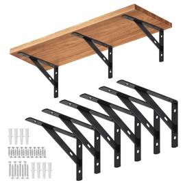 Heavy Duty Shelf Brackets with Screws Black Wall Mounted Supporters Pack of 6(200mm x 120mm),Triangle Shelving Bracket Metal Floating Right Angle Brackets for Bookshelf Kitchen Garage Bathroom