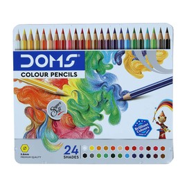 DOMS Supersoft Non-Toxic Colour Pencil Set in Flat Tin Box (24 Assorted Shades x 2 Set)