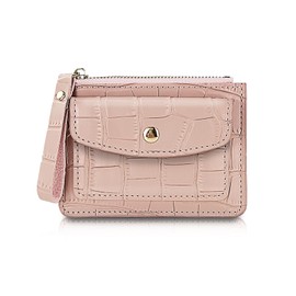 AfitLulu Small Faux Leather Wallet with Zip for Women and Girls, Slim Stone Pattern Purse, Portable Wallet with 3 Credit Card Slots and 2 Pockets, pink, Modern