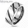 Bungsa Titanium Ring Silver with Black Stripes 8mm Unisex, Titanium,