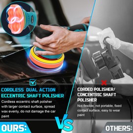 Cordless Car Buffer Polisher Kit, 6 Inch Dual Action Portable Car Buffer Waxer Kit, 2Pcs 12V 2000mah Batteries, 8 Variable Speeds 2800-5500 RPM, 27pcs Attachments for Car Detailing, Waxing & Polishing