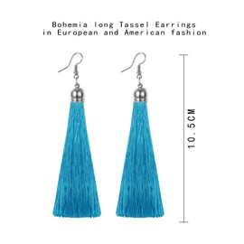 Flongo Boho Tassel Earrings Hanging: Women's with Long Large Tassels Tassel Black Blue Red White Brown Colourful Bohemian Style Stud Earrings Charm Pendant Dangle Earrings Multicoloured for Women