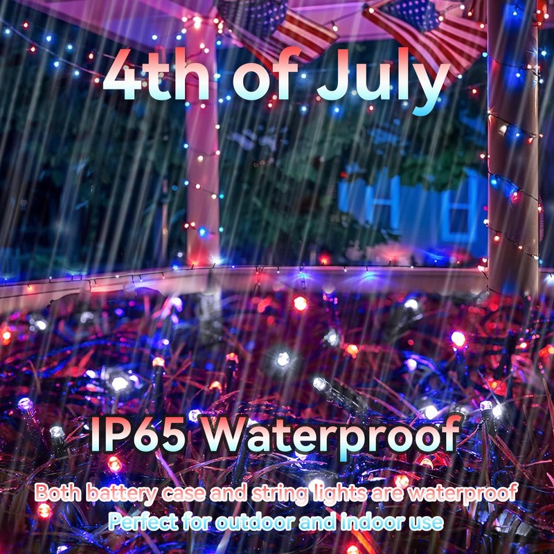 100LED Red White and Blue Lights for 4th of July