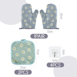 LCIEFKAE 1 Paar Hitzebeständiger Handschuhe Und 1 Paar Isolierter Taschen Mit 4 Haken, Stoff-Tischematen, Ofenhandschuhen, Küchenwerkzeugen, Backzubehör.