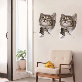 siawadeky Cat Stickers, Set of 8, Wall Stickers, Looks Like Popping Out 3D Waterproof, Self-sealing, Decorative, DIY, 3D, Cafe, Pet Store, Toilet, Entryway, Bedroom, Children's Room Decoration,