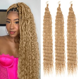 ZRQ 30 Inch Ocean Wave Crochet Hair 3Packs Light Brown Long Deep Wave Crochet Hair For Bohemian Boho Box Braids, Curly Wavy Deep Twist Wave Braiding Hair Extensions For Women #27