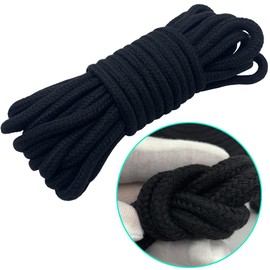Jukway Cord 8 mm 10 Metres Soft Solid Braided Cotton Rope Cotton Cord Cotton Knot Tie Rope Thick All-Purpose Rope Cord for Bundling, Crafts, DIY Decoration (10 m Black, 1)