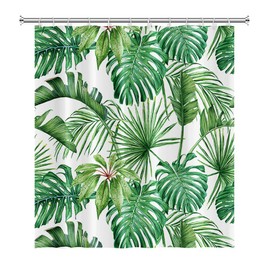 SDOTPMT 122 x 183 cm Watercolour Green Palm Leaves Shower Curtain Summer Tropical Botanical Plants Bath Curtain Jungle Banana Monster Leaf Shower Curtain Bathroom Curtain with Hooks