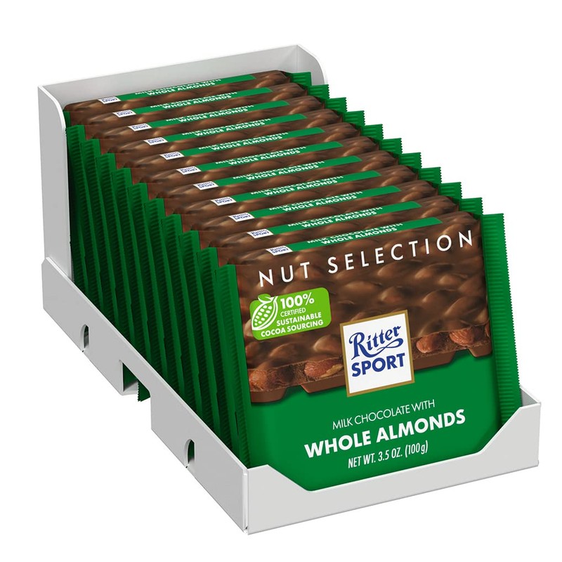 Ritter Sport Milk Chocolate with Whole Almonds, 3.5 Ounce Bar,