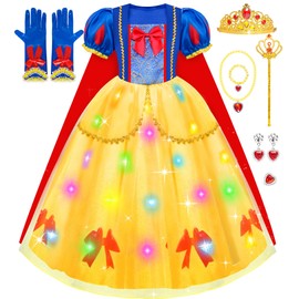 MELAND Snow Whitee Costume Kids, Light Up Princess Costume for Girls Princess Dress Up for Girls Aged 3-10, World Book Day Costumes