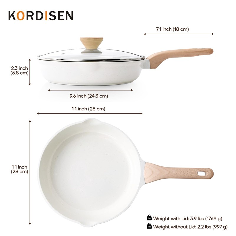 Kordisen Nonstick Ceramic Frying Pan with Lid, 11 Inch Ceramic
