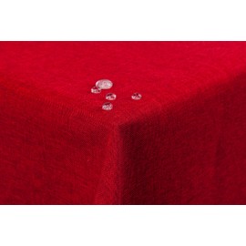 First-Tex Tablecloth Linen Look Lotus Effect Washable with Straight Edge 130 x 220 cm Oval Red