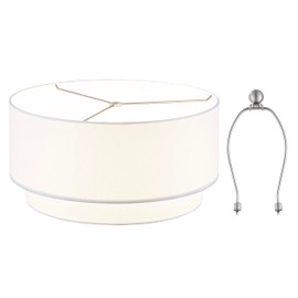 Artiva USA 16.5"x16.5"x8.5"H Large Premium Double Drum Linen Shade with Bonus 7" Harp & Finial for Table or Floor Lamp-Pure White