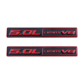 2 x 5.0L Coyote V8 Car Side Rear Emblem Sticker Badge Boot (Black Red)