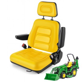 Kistrba Universal Seat for Forklift/Excavator/Lawn Mower/Tractor with Adjustable Angle Back Armrest and Headrest, Waterproof Leather with Foam Padding