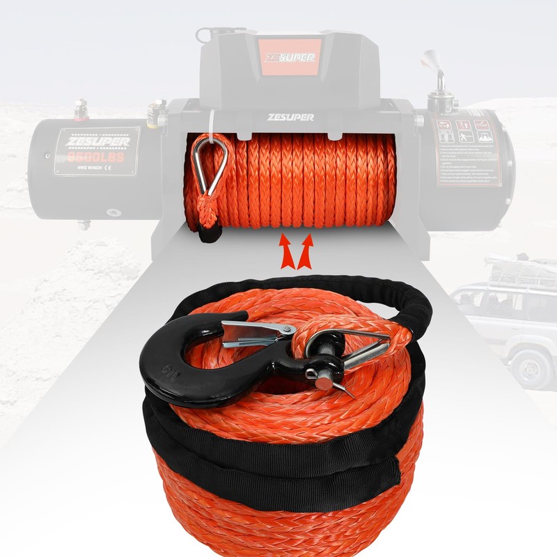 ZESUPER 3/8" x 100ft Synthetic Winch Rope Dyneema 12 Strand