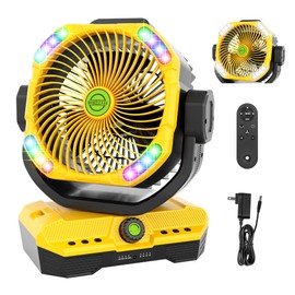 TDLOL 45000mAh Battery Powered Fan Rechargeable, High Velocity 360°Auto-oscillating Powerful Airflow Battery Operated Fans, Quiet & 8H Timer Christmas Decorations Outdoor Fan for Bedroom X66 Yellow