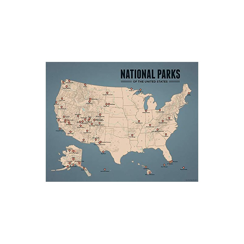 US National Parks Checklist Map 11x14 Print (Tan & Slate