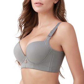 FallSweet Padded T Shirt Bras for Women Push Up Comfort Underwire Brassiere 34A to 44C (Grey,38C)