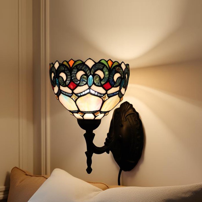 HWDFEI Tiffany Sconce Lamp Stained Glass Wall Lamp,8X10.5X11 Inch Plug