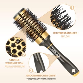 Hair Brush without Pulling - SHINLEA Brush for Curls, Round Hair Brush for Women and Children, 43 mm Nylon Round Hair Brush Made of Aluminium, Round Brush Professional for Styling, Curling, Blow
