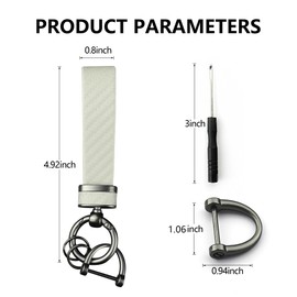 Turcee Carbon Fiber Car Keychain,Automotive Interior Accessories Keychains Leather Car Key Fob,Car Accessories Key Ring&Anti-Lost D-Ring(White)