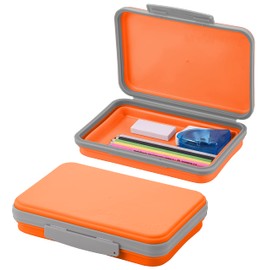It's Academic Flexi Storage Box with Lid, Collapsible Pencil Case Design for Craft and School Supplies, Orange