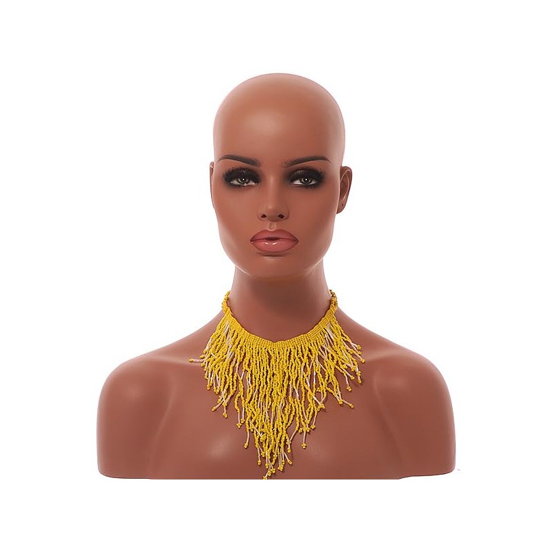 Avalaya Statement Glass Bead Bib Style/Fringe Necklace In Yellow/Transparent Colours