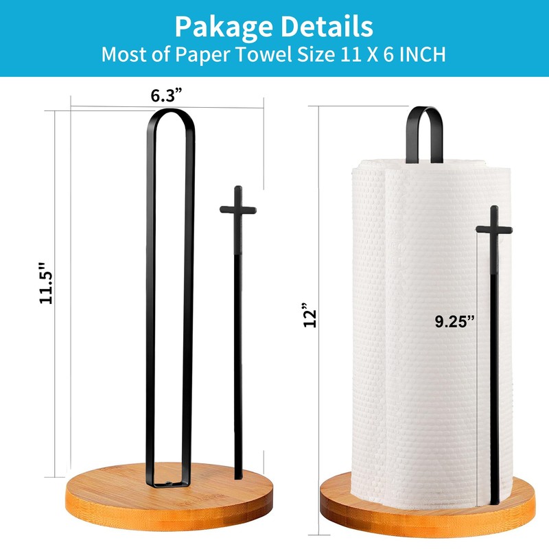 Wood Paper Towel Holder Countertop, TONLEA Kitchen Paper Towel Holder
