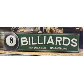Home Decor Antique Style Wooden BILLIARDS Pool Home Decor Sign 6x24