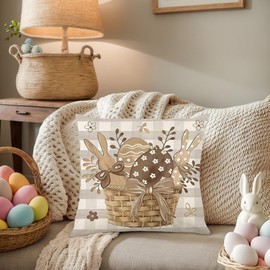 HLCYGJIN Easter Pillow Covers 18x18 inch Happy Easter Hunny Bunny Eggs Throw Pillow Covers Bunny Eggs Spring Cushion Case for Sofa Couch Bedroom Holiday Festivals Home Decor 01