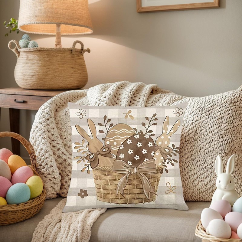 HLCYGJIN Easter Pillow Covers 18x18 inch Happy Easter Hunny Bunny