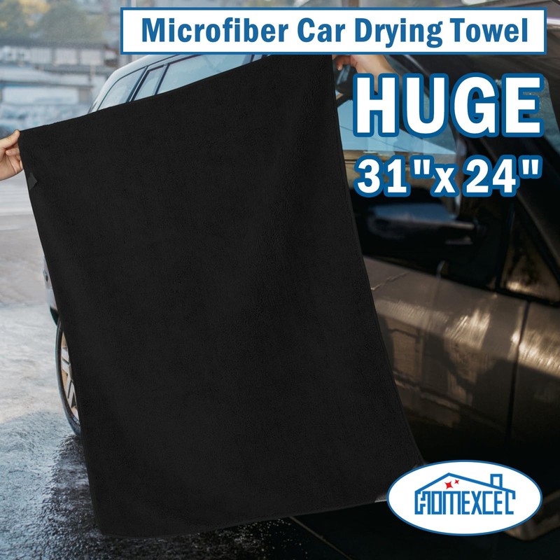 HOMEXCEL Professional Large Microfiber Car Drying Towels 4 Pack, Lint