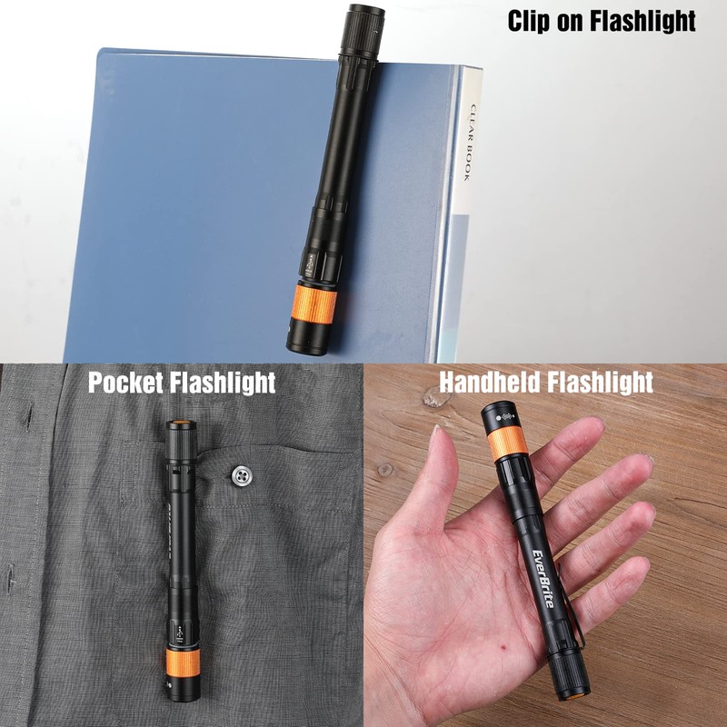 EverBrite Rechargeable Pen Light, 300 Lumens EDC Flashlight, Zoomable LED